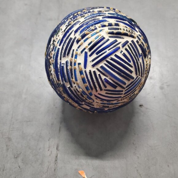 Decorative Handcrafted Blue & White Ceramic Spheres Carpet Balls Set of 2 - Picture 2 of 4